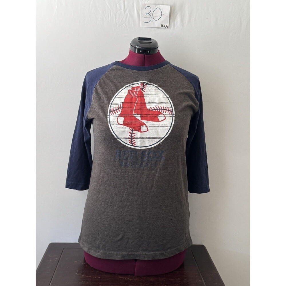 Majestic Cooperstown Boston Red Sox Raglan 3/4 Sleeve T Shirt Mens M Gray Blue